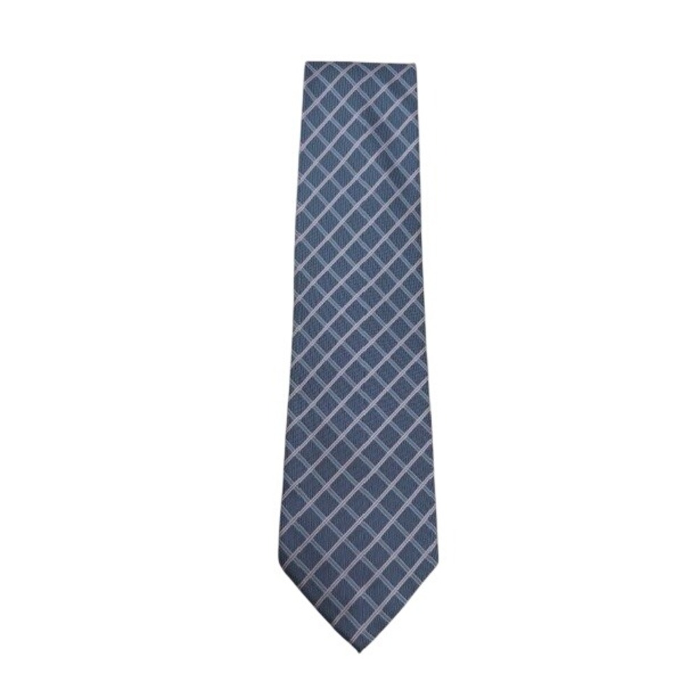 Burberry of London Mens Silk Tie Blue Pink Windowpane Plaid Check Wide Italy